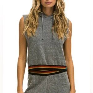 Aviator Nation Gray Sleeveless Hoodie with Rainbow Stripe